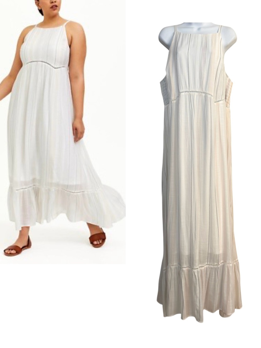 Torrid White Cream Woven Tiered Stripe Maxi Dress Size 2 Spaghetti Strap